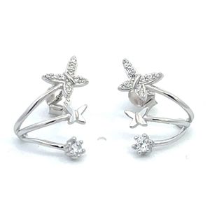 Butterfly Stud Cubic Zirconia Sterling Silver Earrings